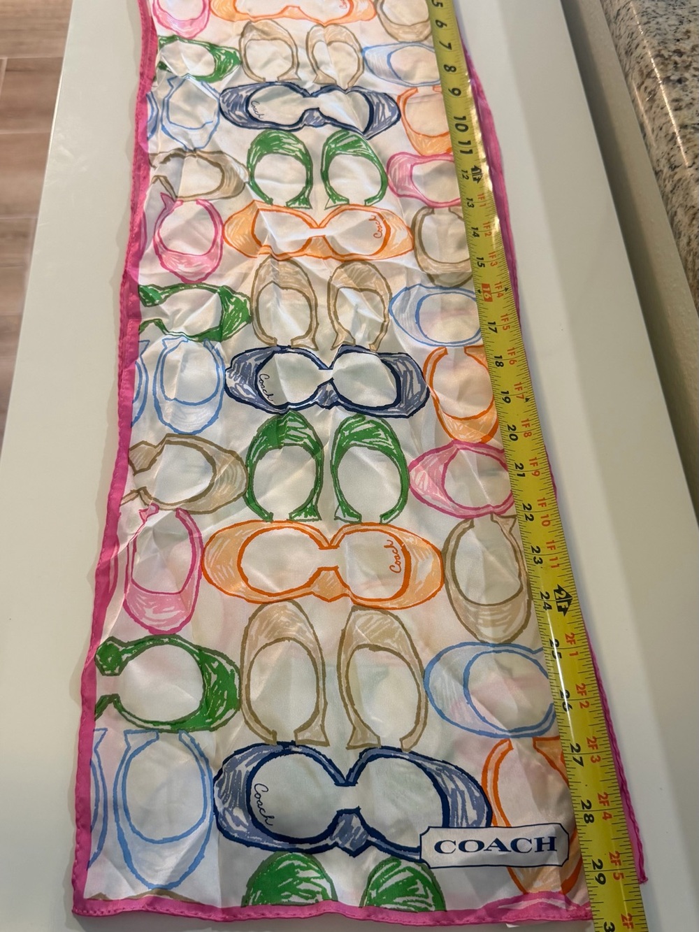 NWT Coach Multicolor Silk Scarf with Pink Trim - Picture 4 of 8